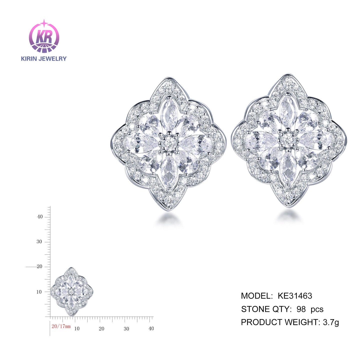 925 silver earrings with rhodium plating CZ KE31463 Kirin Jewelry