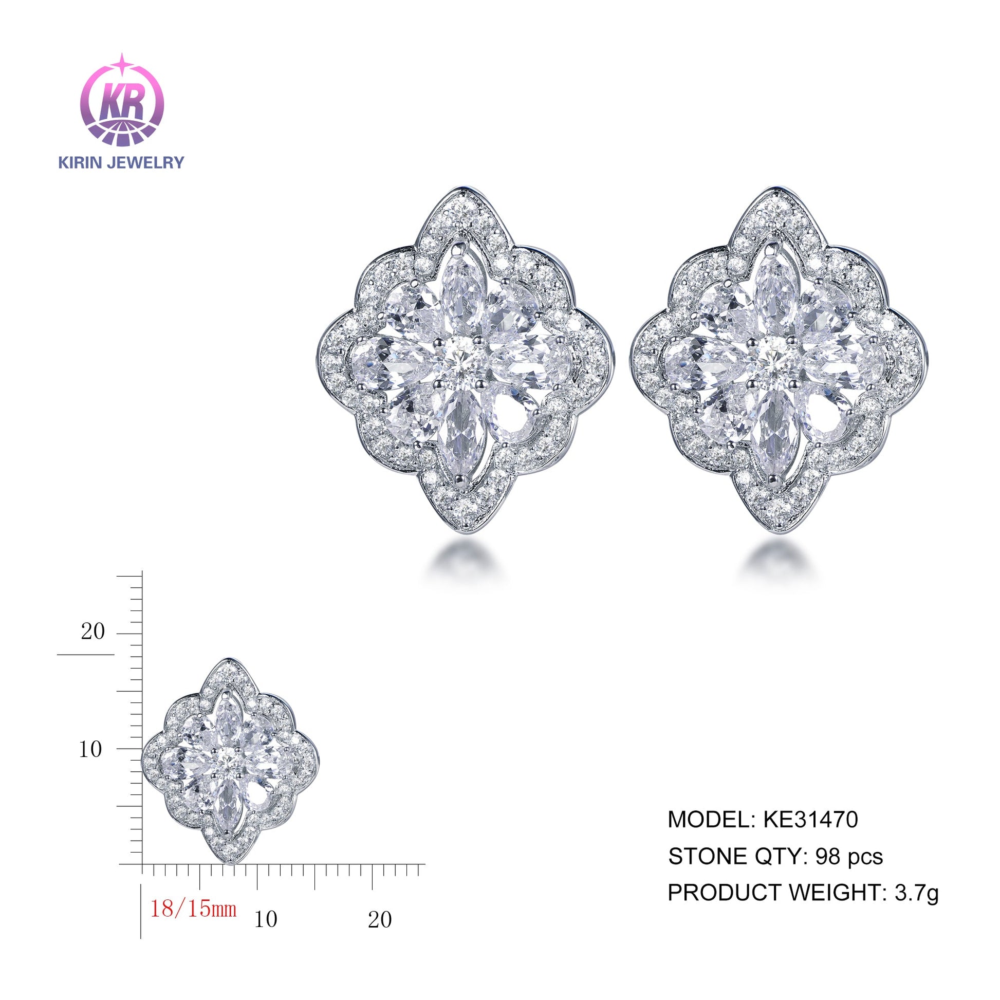 925 silver earrings with rhodium plating CZ KE31470 Kirin Jewelry