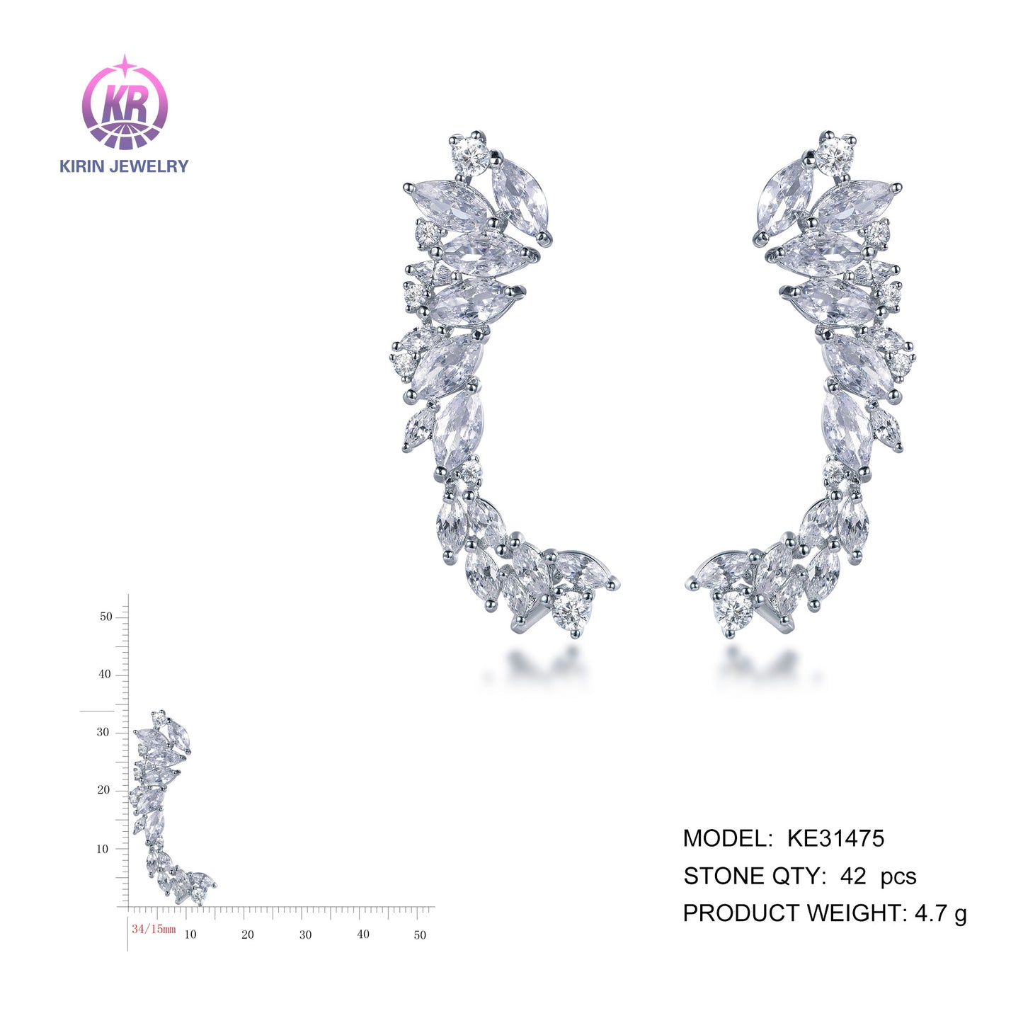 925 silver earrings with rhodium plating CZ KE31475 Kirin Jewelry