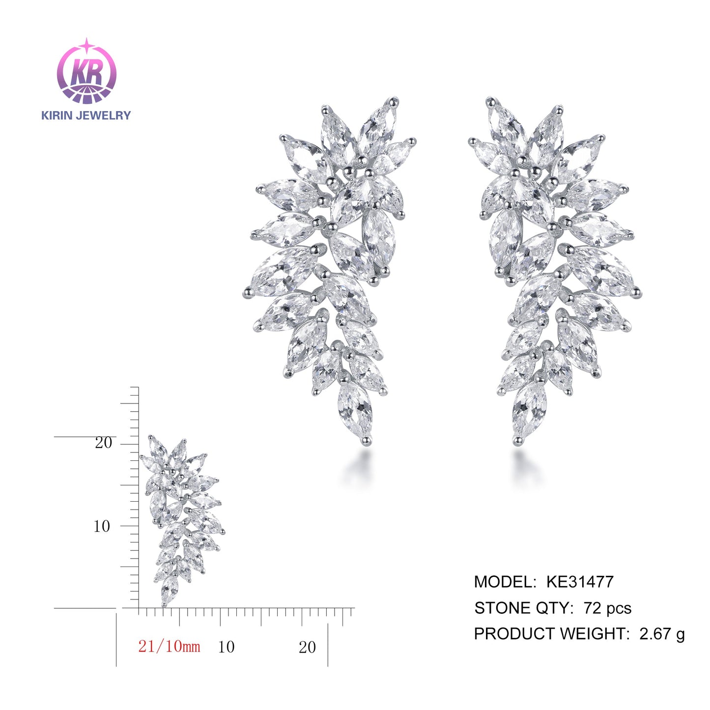 925 silver earrings with rhodium plating CZ KE31477 Kirin Jewelry