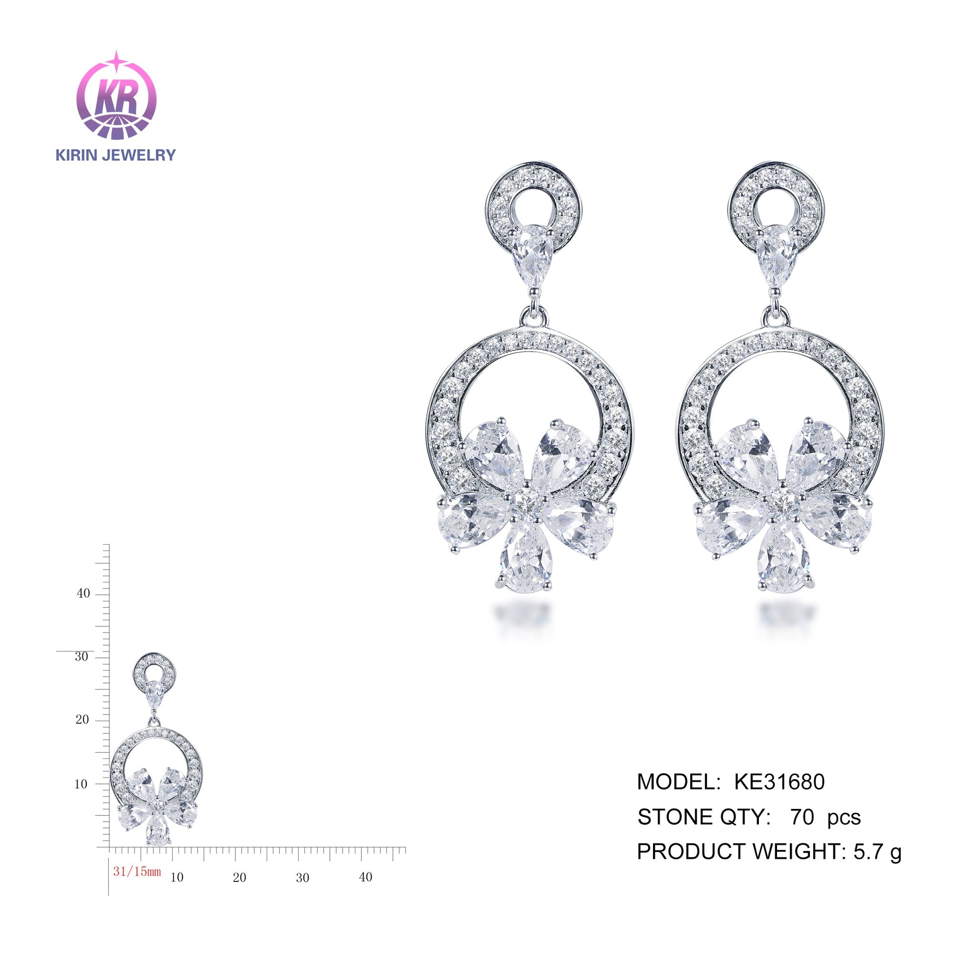 925 silver earrings with rhodium plating CZ KE31680 Kirin Jewelry