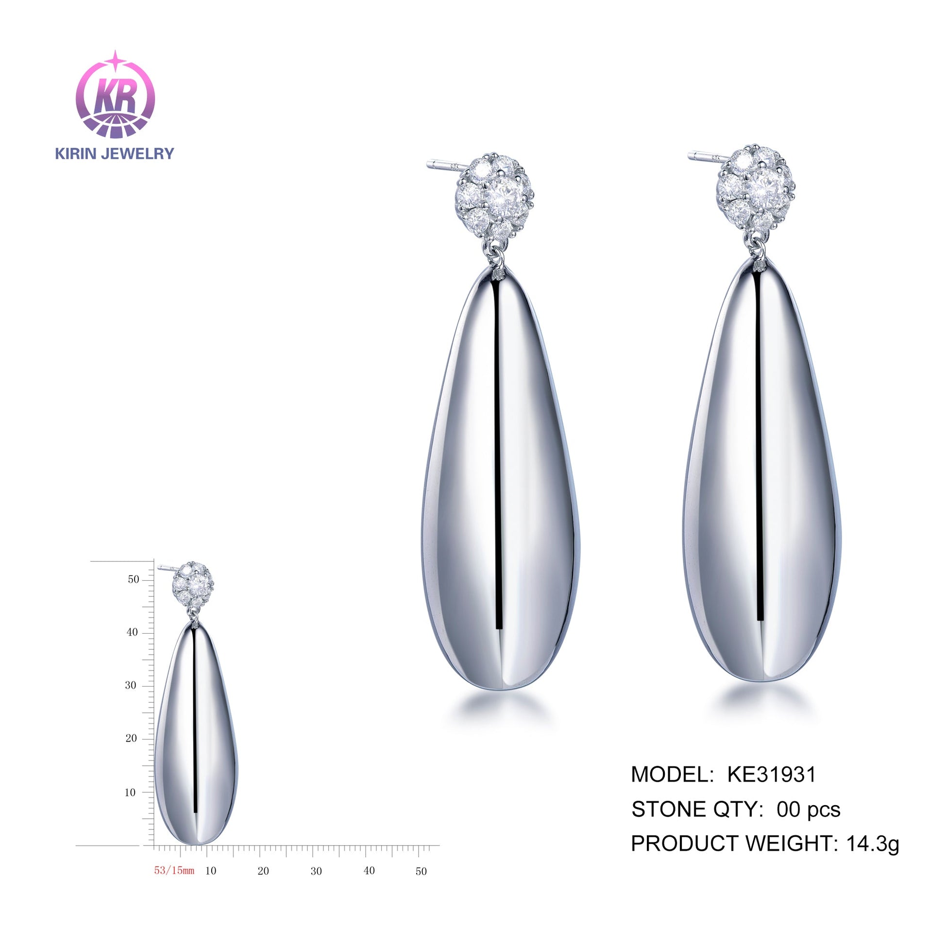 925 silver earrings with rhodium plating CZ KE31931 Kirin Jewelry