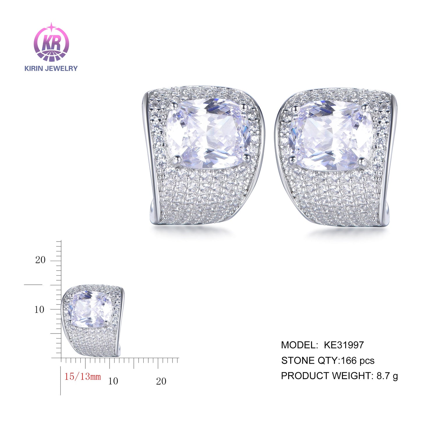 925 silver earrings with rhodium plating CZ KE31997 Kirin Jewelry