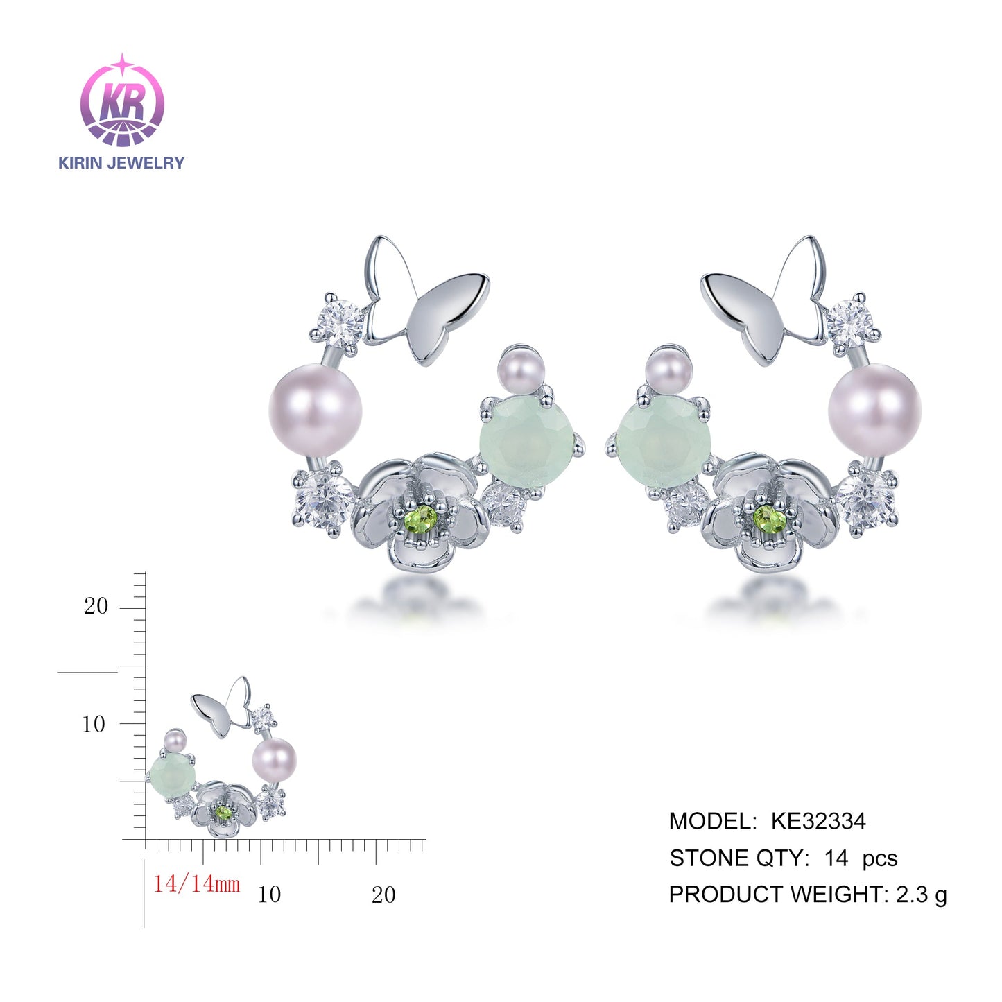 925 silver earrings with rhodium plating CZ KE32334 Kirin Jewelry