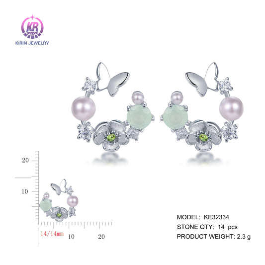 925 silver earrings with rhodium plating CZ KE32334 Kirin Jewelry