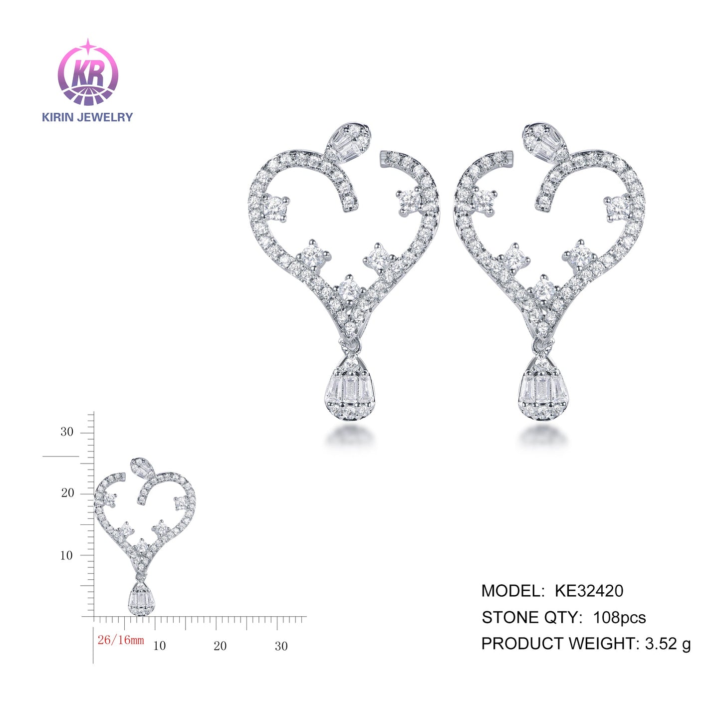 925 silver earrings with rhodium plating CZ KE32420 Kirin Jewelry