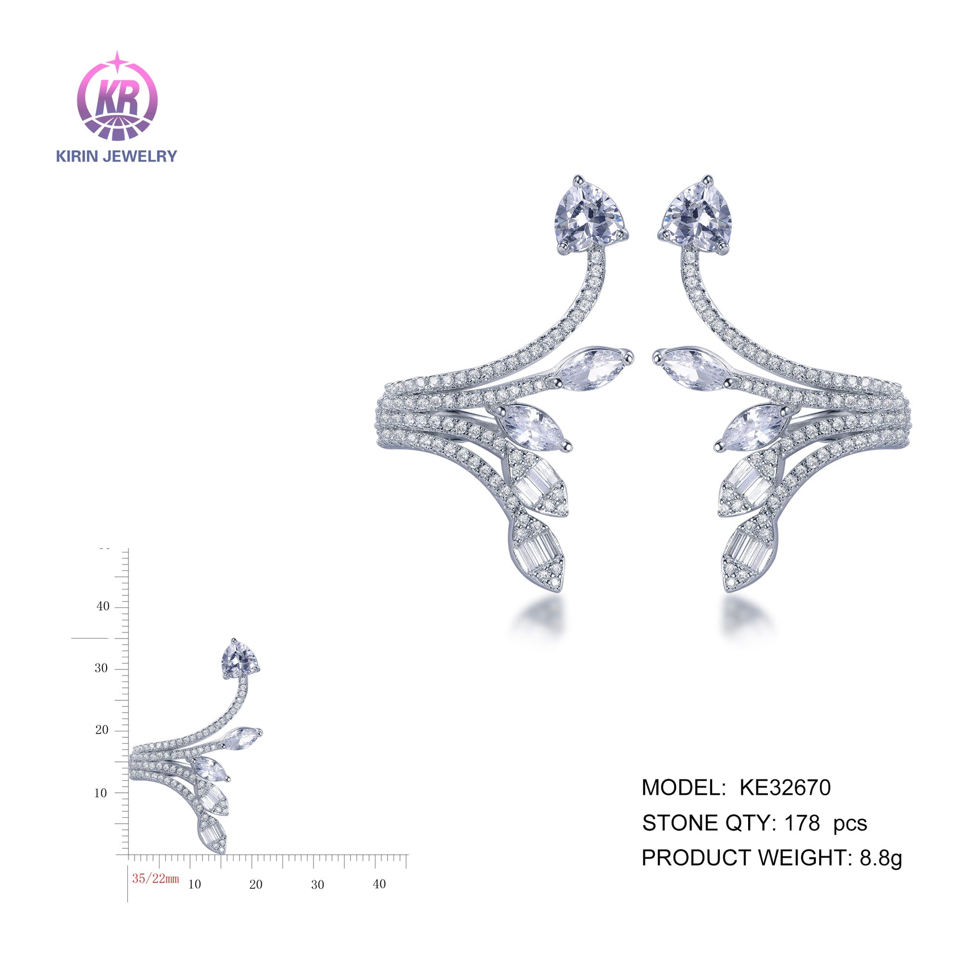 925 silver earrings with rhodium plating CZ KE32670 Kirin Jewelry