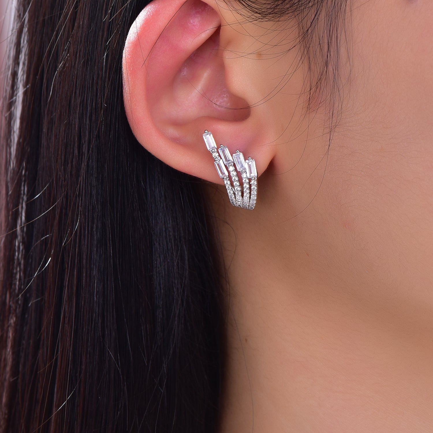 925 silver earrings with rhodium plating CZ KE32673 Kirin Jewelry