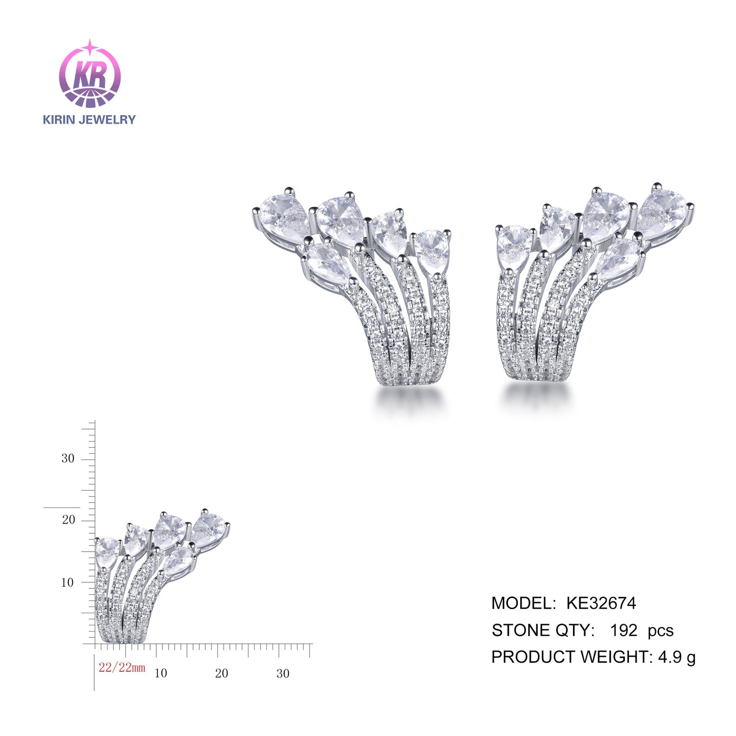 925 silver earrings with rhodium plating CZ KE32674 Kirin Jewelry