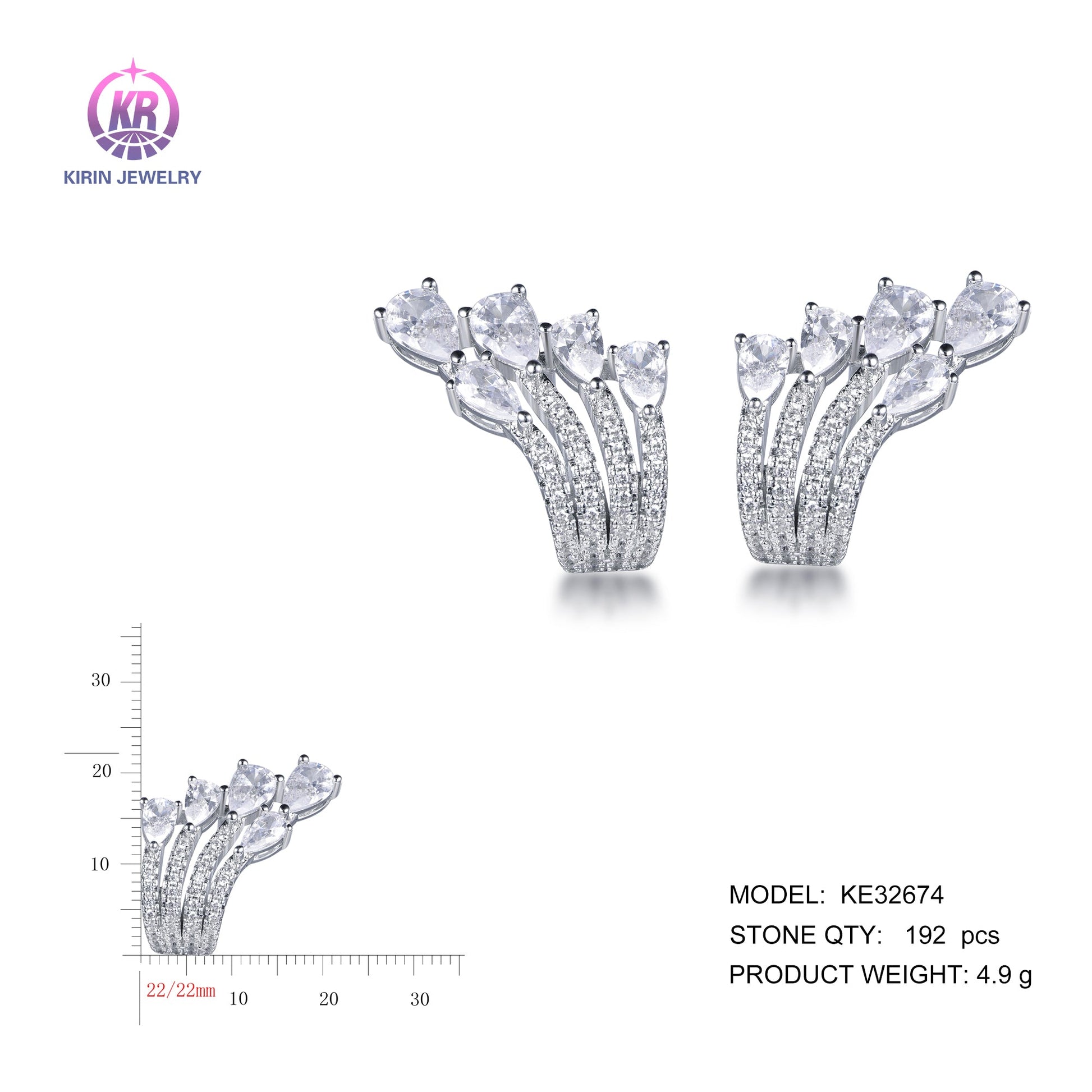 925 silver earrings with rhodium plating CZ KE32674 Kirin Jewelry