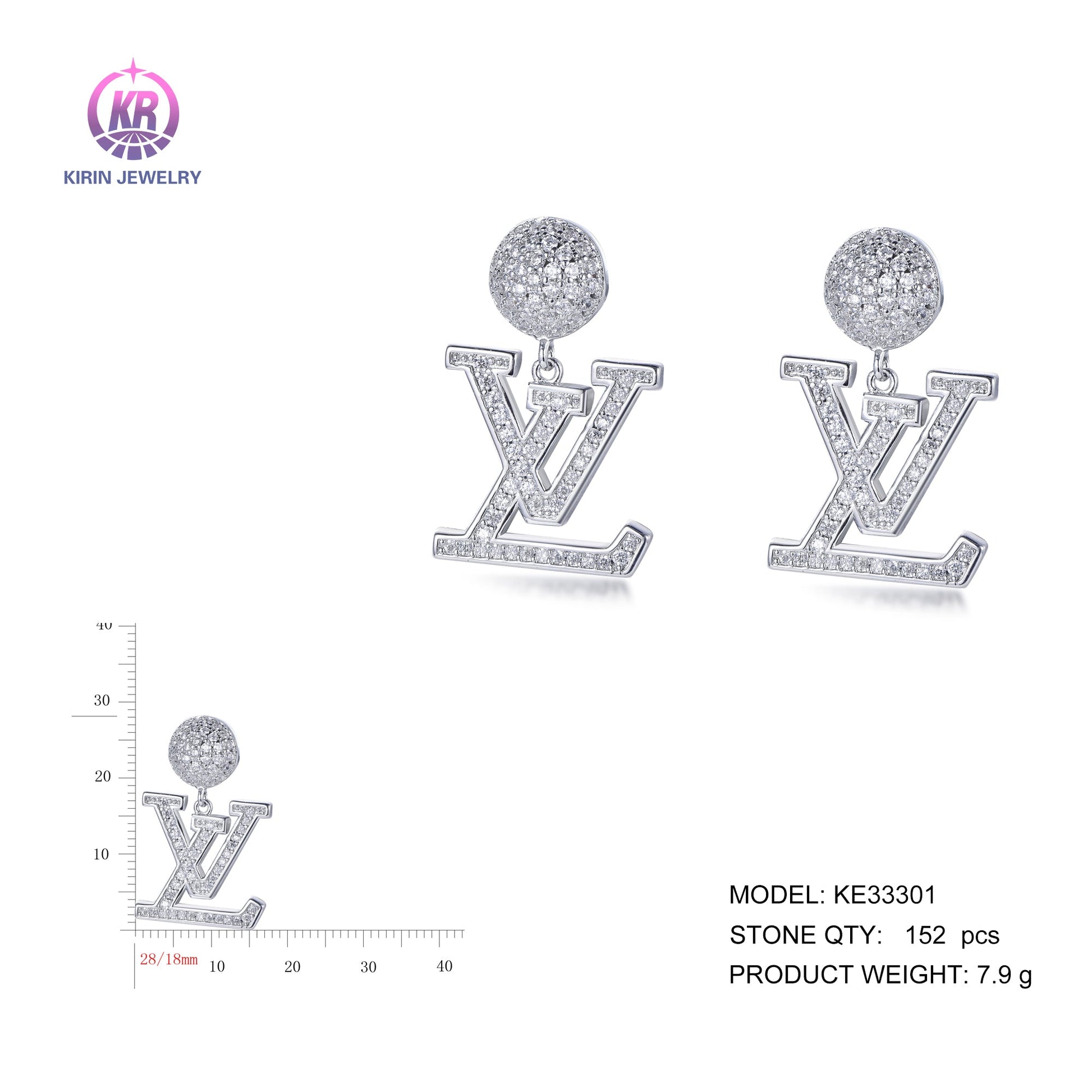 925 silver earrings with rhodium plating CZ KE33301 Kirin Jewelry