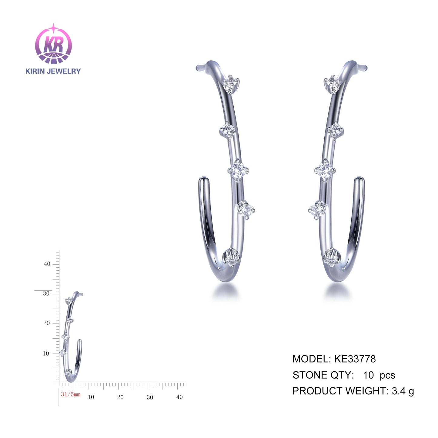 925 silver earrings with rhodium plating CZ KE33778 Kirin Jewelry