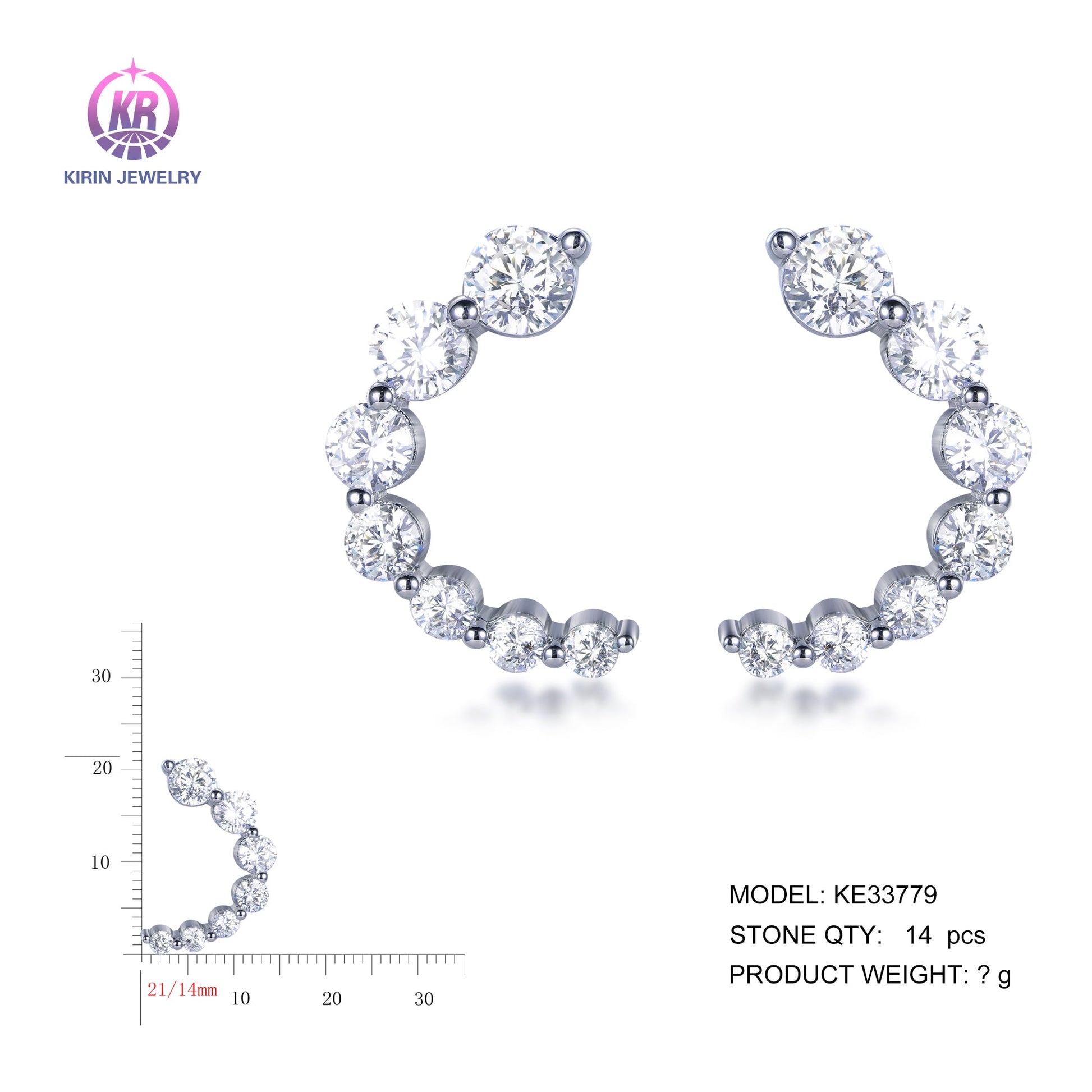 925 silver earrings with rhodium plating CZ KE33779 Kirin Jewelry