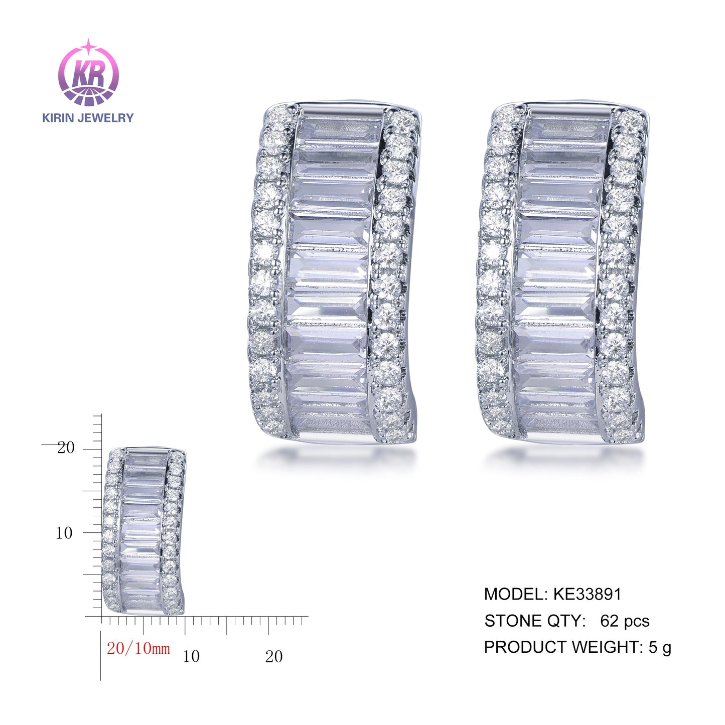 925 silver earrings with rhodium plating CZ KE33891 Kirin Jewelry