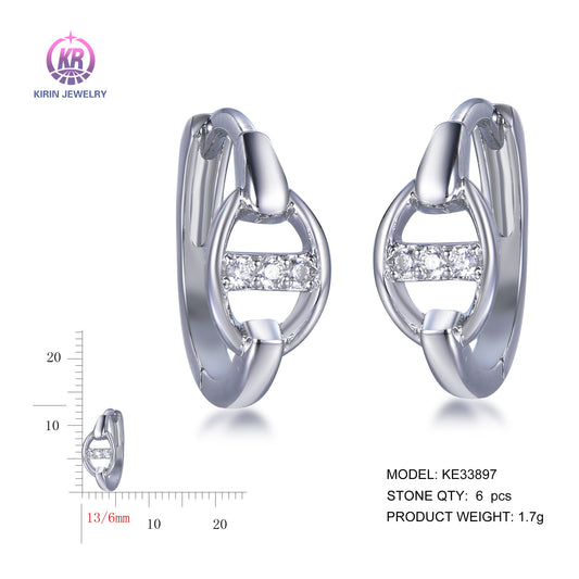 925 silver earrings with rhodium plating CZ KE33897 Kirin Jewelry