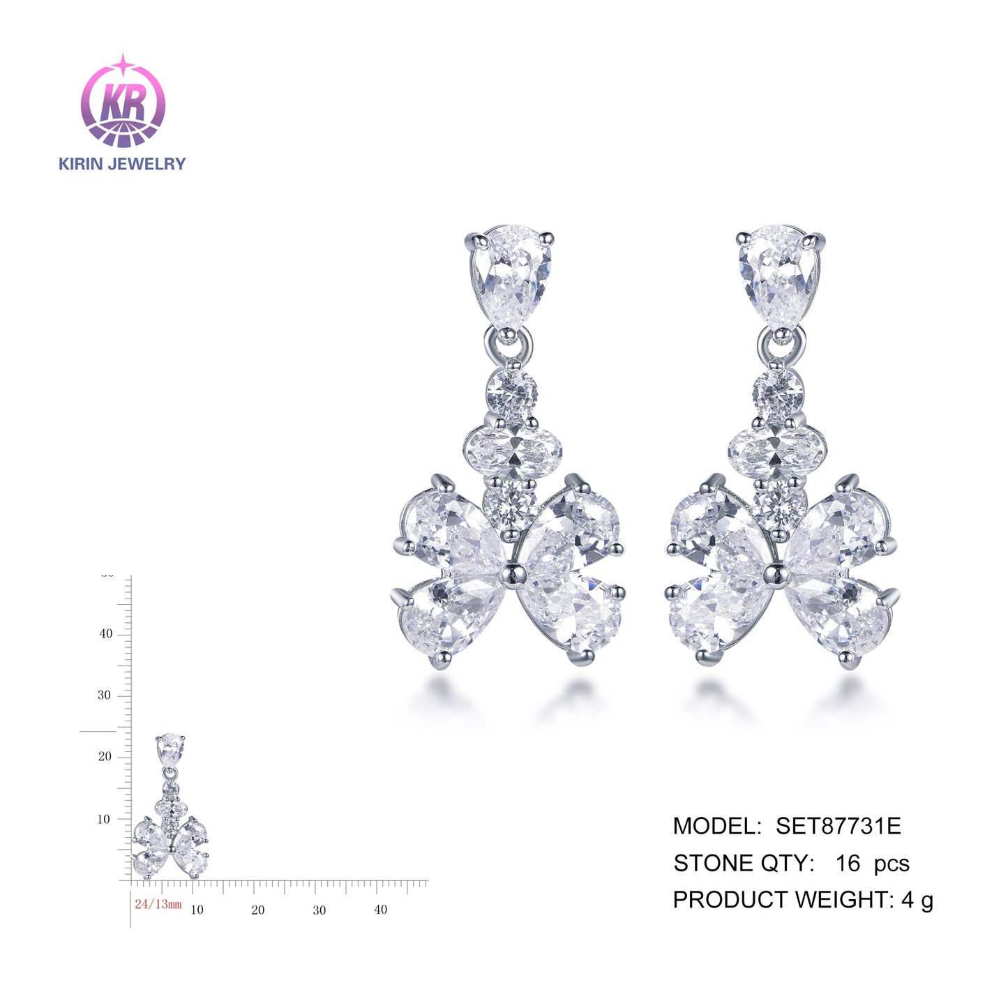 925 silver earrings with rhodium plating CZ SET87731E Kirin Jewelry