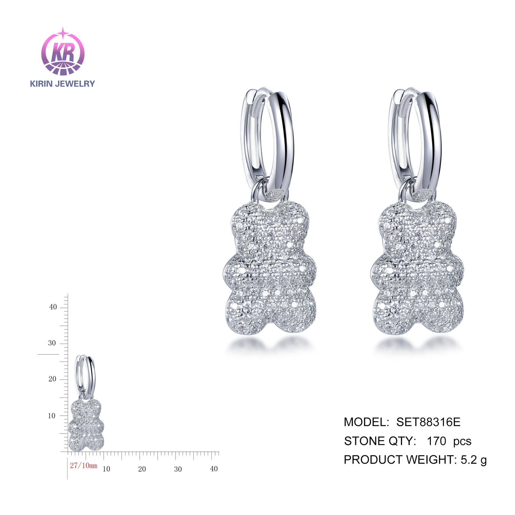 925 silver earrings with rhodium plating CZ SET88316E Kirin Jewelry