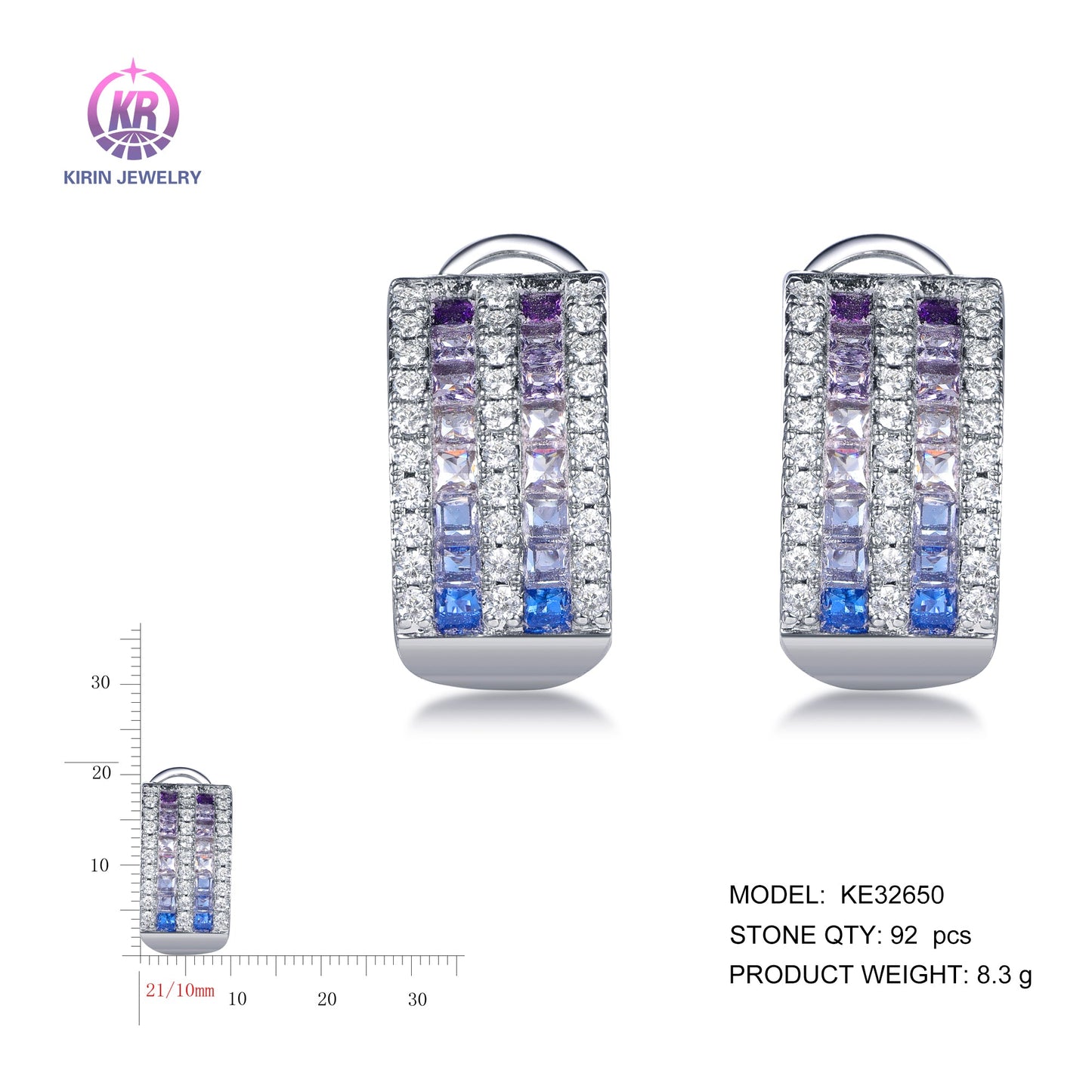 925 silver earrings with rhodium plating color CZ KE32650 Kirin Jewelry