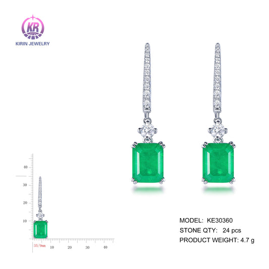 925 silver earrings with rhodium plating emerald CZ KE30360 Kirin Jewelry