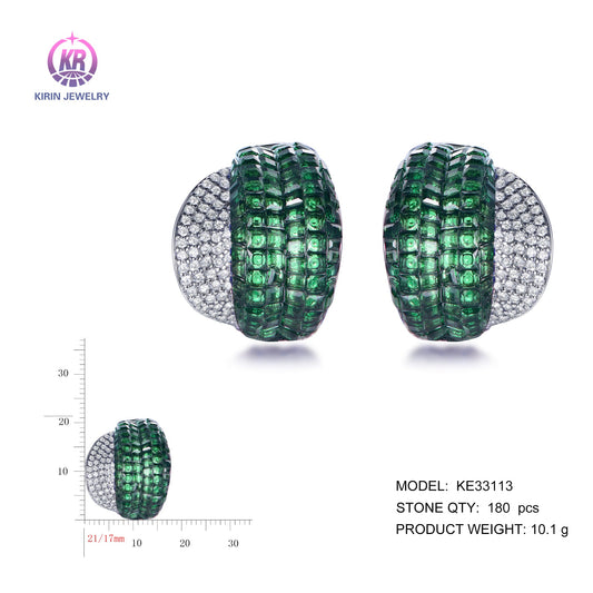 925 silver earrings with rhodium plating emerald CZ KE33113-3 Kirin Jewelry