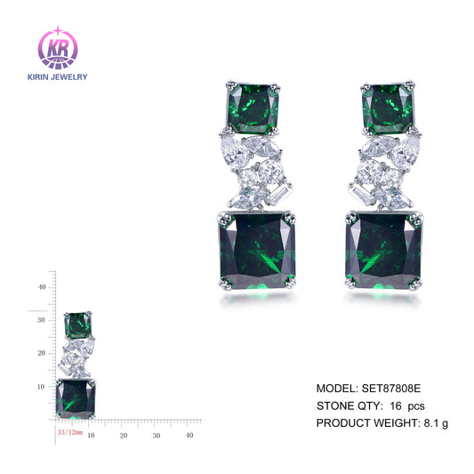 925 silver earrings with rhodium plating emerald CZ SET87808E Kirin Jewelry