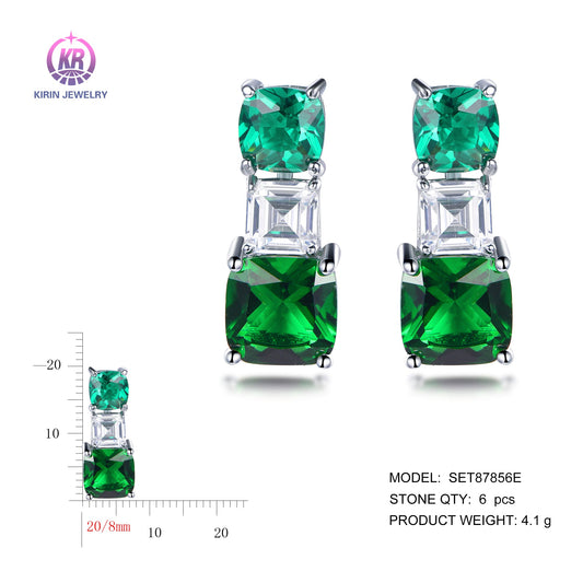 925 silver earrings with rhodium plating emerald CZ SET87856E Kirin Jewelry