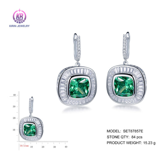 925 silver earrings with rhodium plating emerald CZ SET87857E Kirin Jewelry