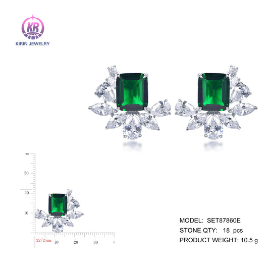 925 silver earrings with rhodium plating emerald CZ SET87860E Kirin Jewelry