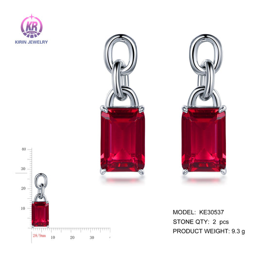 925 silver earrings with rhodium plating ruby CZ KE30537 Kirin Jewelry