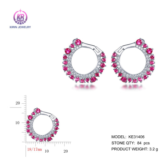 925 silver earrings with rhodium plating ruby CZ KE31406 Kirin Jewelry