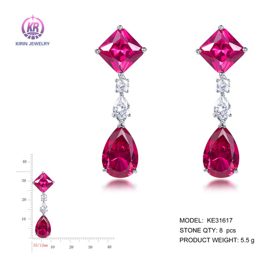 925 silver earrings with rhodium plating ruby CZ KE31617 Kirin Jewelry