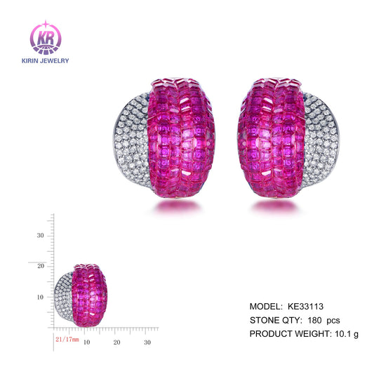 925 silver earrings with rhodium plating ruby CZ KE33113-2 Kirin Jewelry