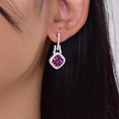 925 silver earrings with rhodium plating ruby CZ SET87721E Kirin Jewelry