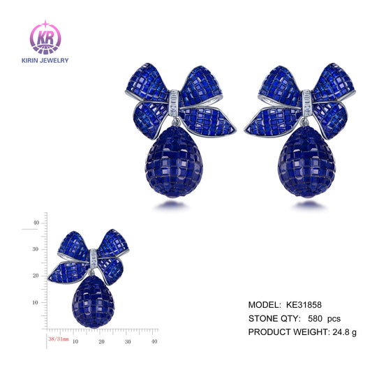 925 silver earrings with rhodium plating sapphire CZ KE31858 Kirin Jewelry