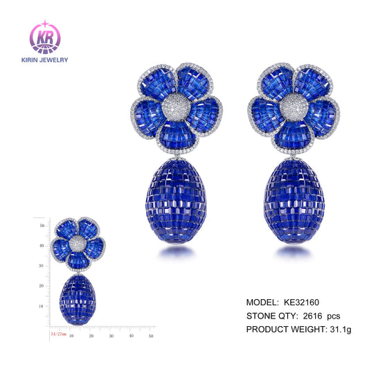 925 silver earrings with rhodium plating sapphire CZ KE32160-1 Kirin Jewelry