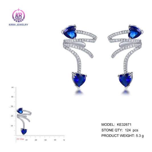 925 silver earrings with rhodium plating sapphire CZ KE32671 Kirin Jewelry