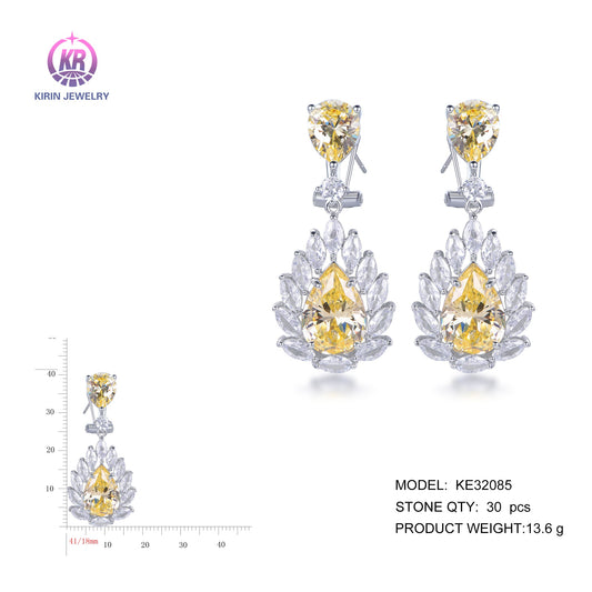 925 silver earrings with rhodium plating yellow CZ KE32085 Kirin Jewelry