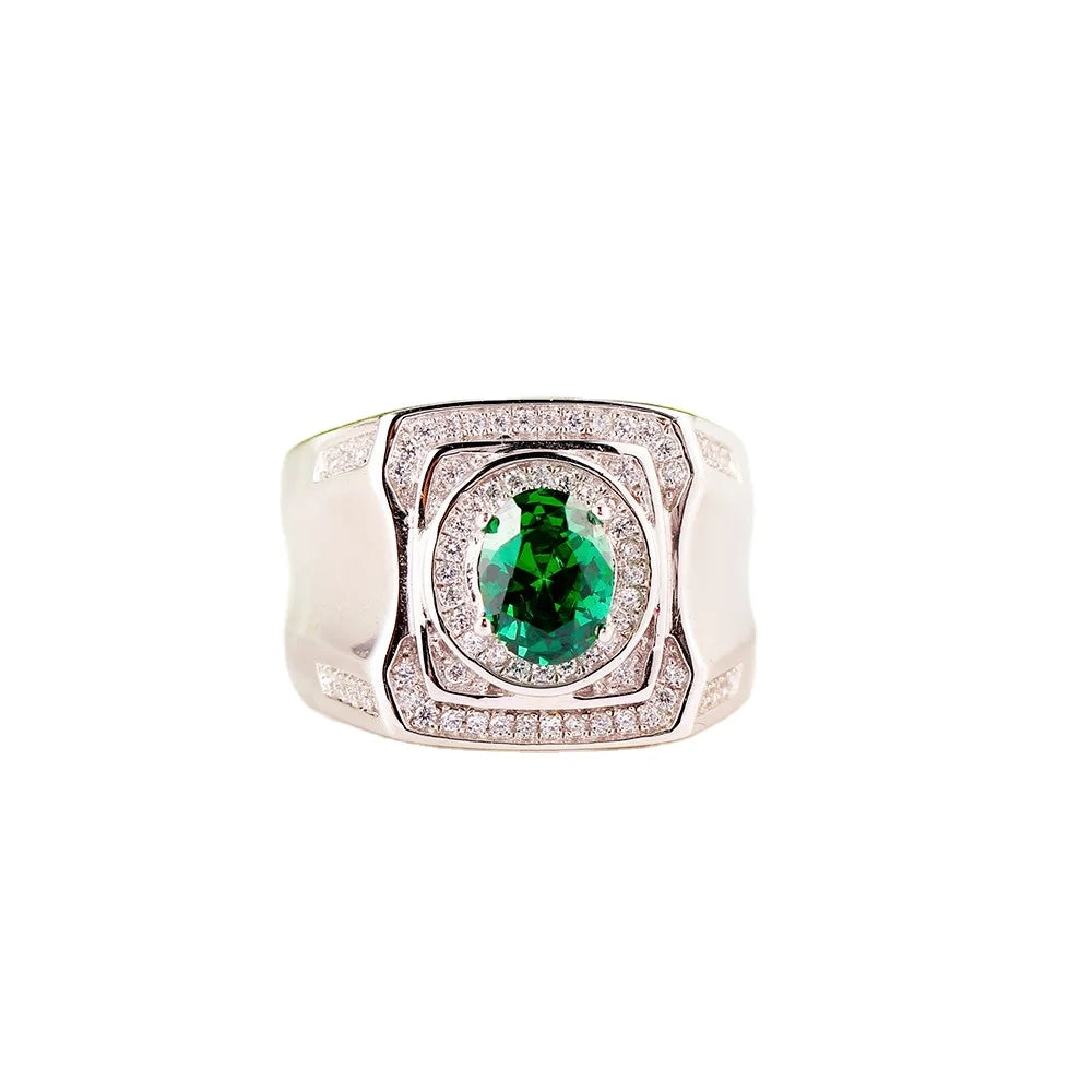 luxury 925 sterilng silver CZ emerald engagement ring for men