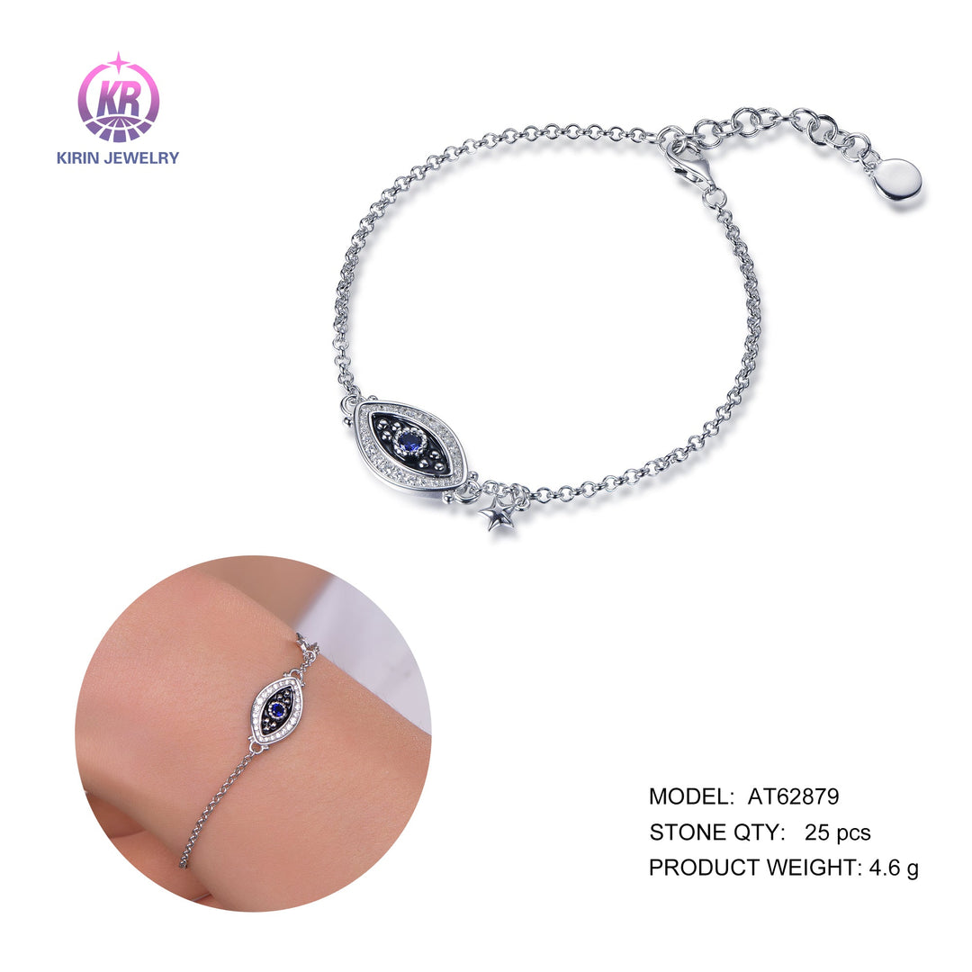 925 silver eye bracelet with rhodium plating sapphire CZ 62879