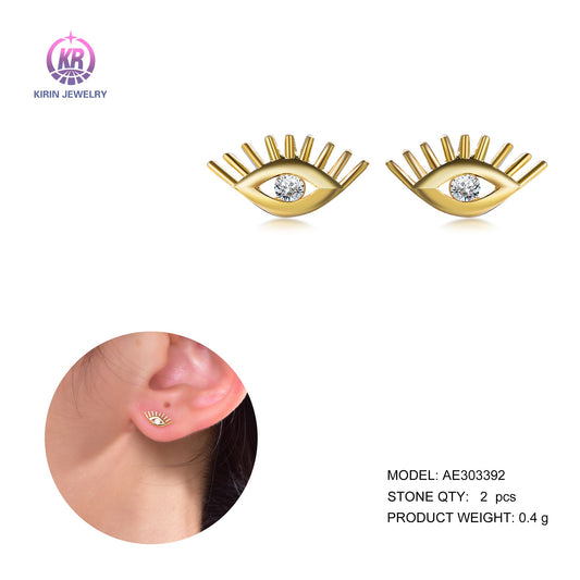 925 silver eye earring with 14K gold plating CZ 303392 Kirin Jewelry