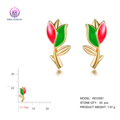 925 silver flower earrings with 14K gold plating KE33061 Kirin Jewelry