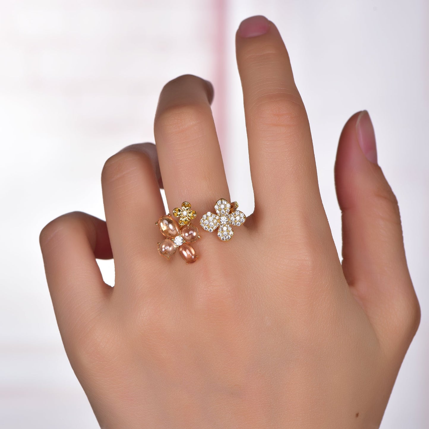 925 silver flower rings with 14K gold plating CZ KR10653 Kirin Jewelry