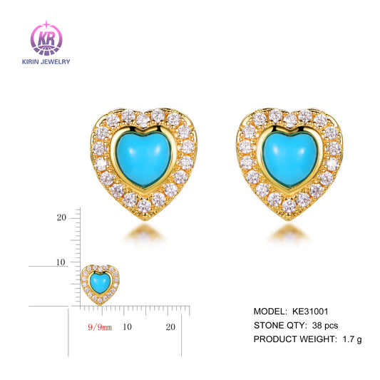 925 silver heart earrings with 14K gold plating CZ KE31001 Kirin Jewelry