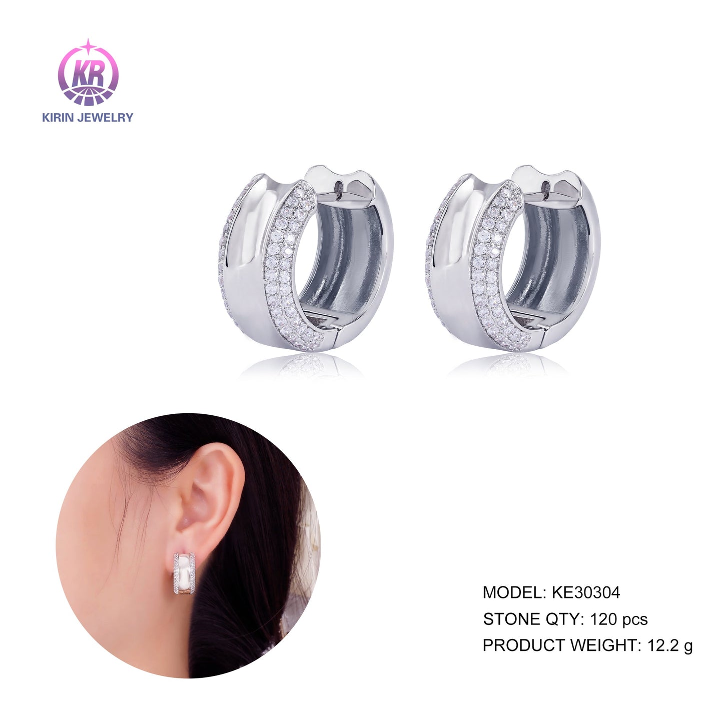 925 silver hoop earring with CZ 30304 Kirin Jewelry