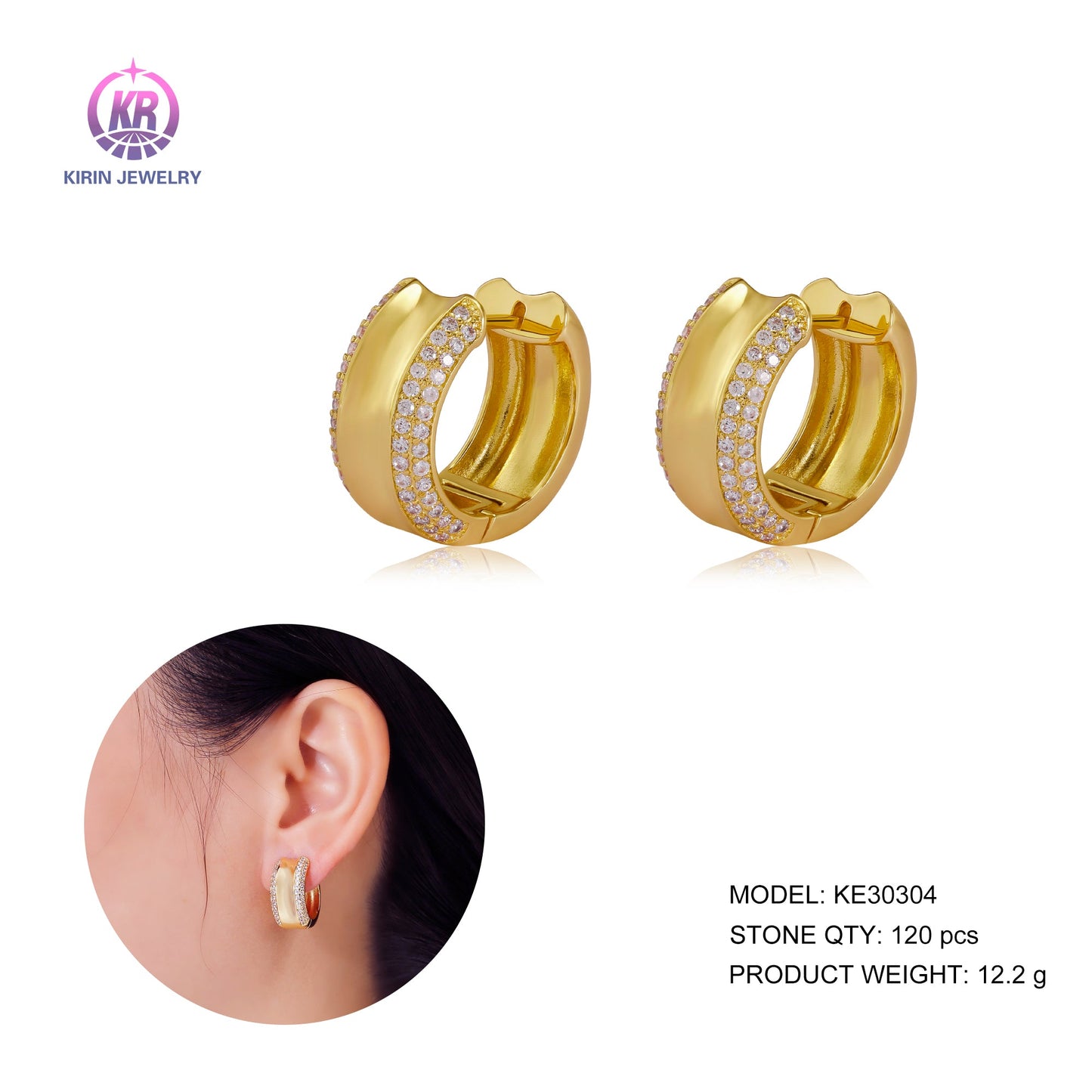 925 silver hoop earring with CZ 30304 Kirin Jewelry