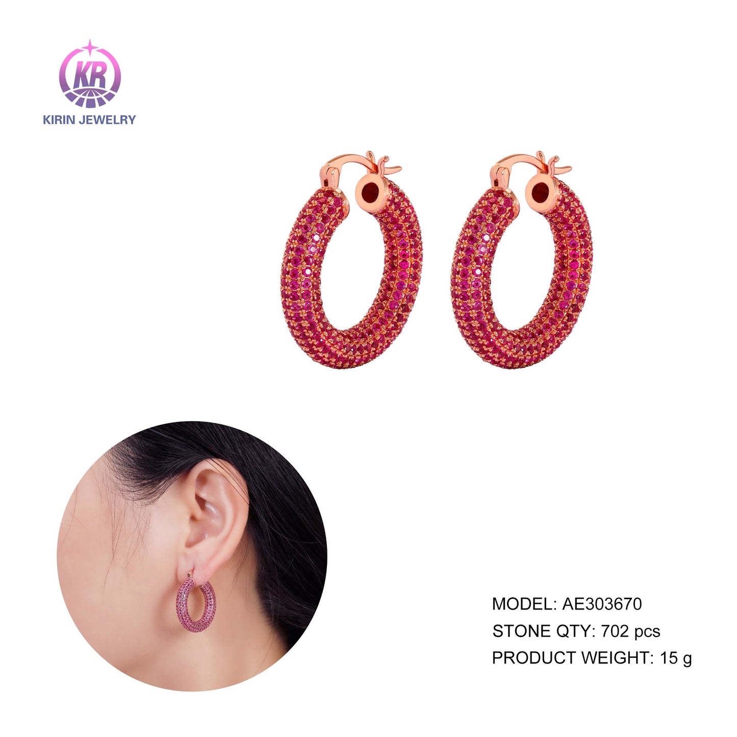 925 silver hoop earring with CZ 303670 Kirin Jewelry