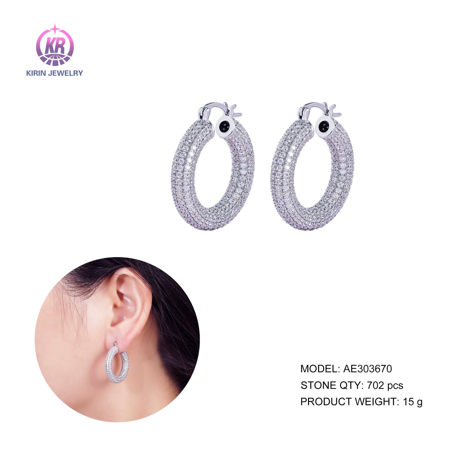 925 silver hoop earring with CZ 303670 Kirin Jewelry