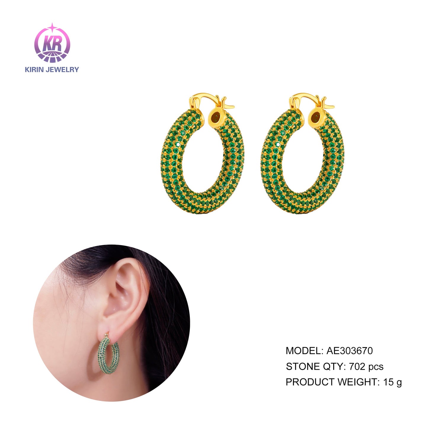 925 silver hoop earring with CZ 303670 Kirin Jewelry