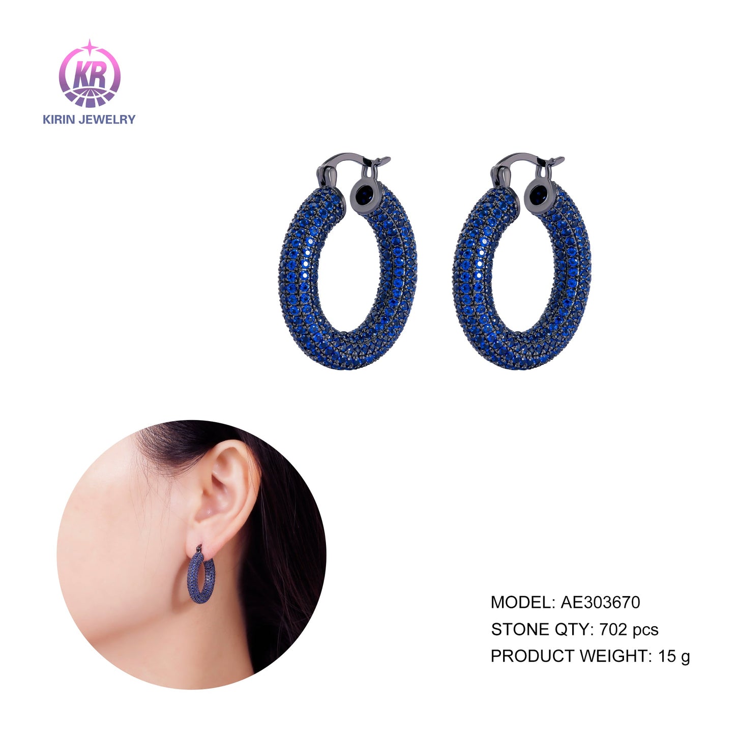 925 silver hoop earring with CZ 303670 Kirin Jewelry