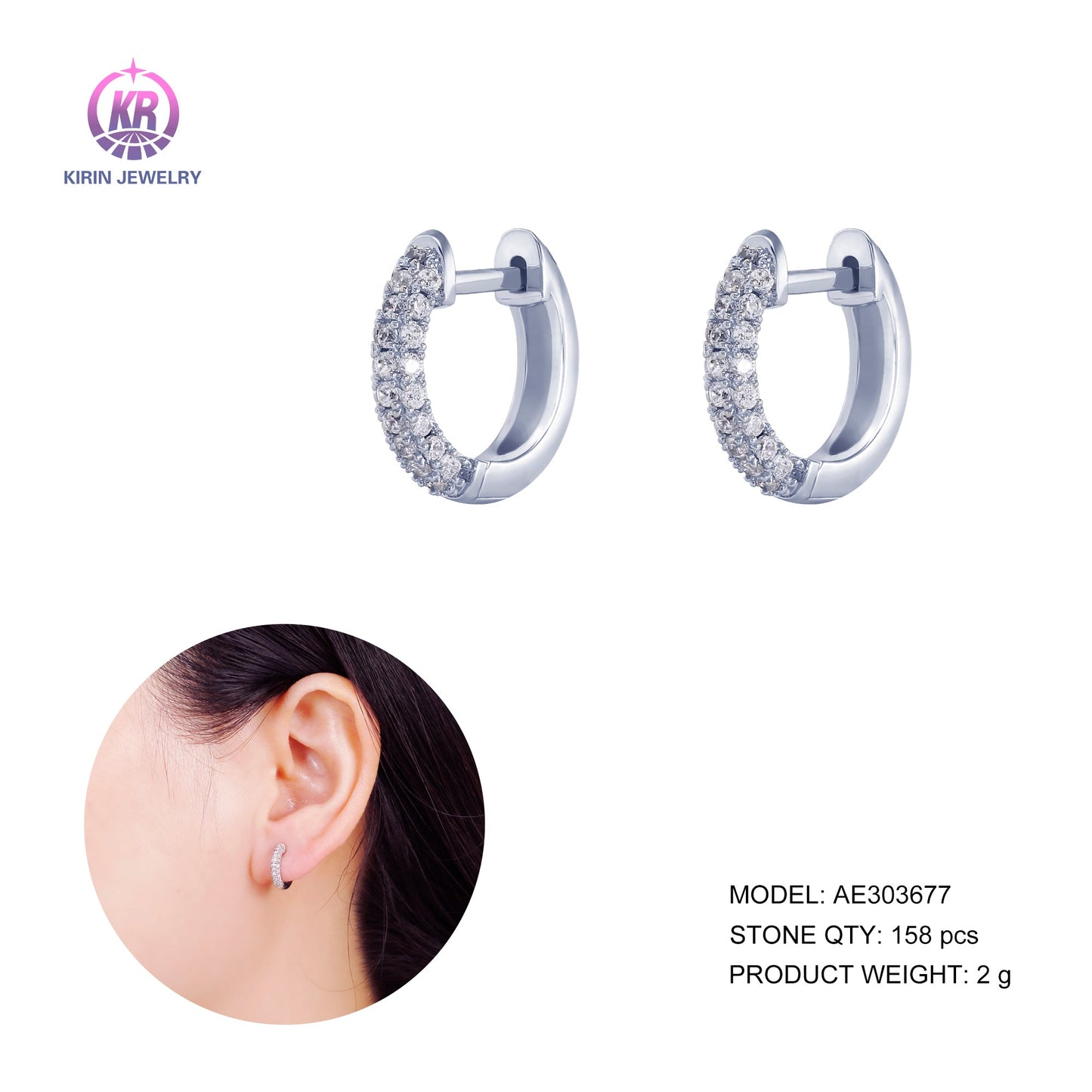 925 silver hoop earring with CZ 303677 Kirin Jewelry